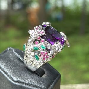Multi Colored PJM Ring Crystals Butterflies Flowers Chunky